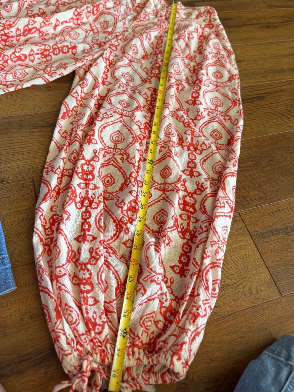Free People Coral Red Print Balloon Harem Pants Boho Cotton India Large - Picture 12 of 15
